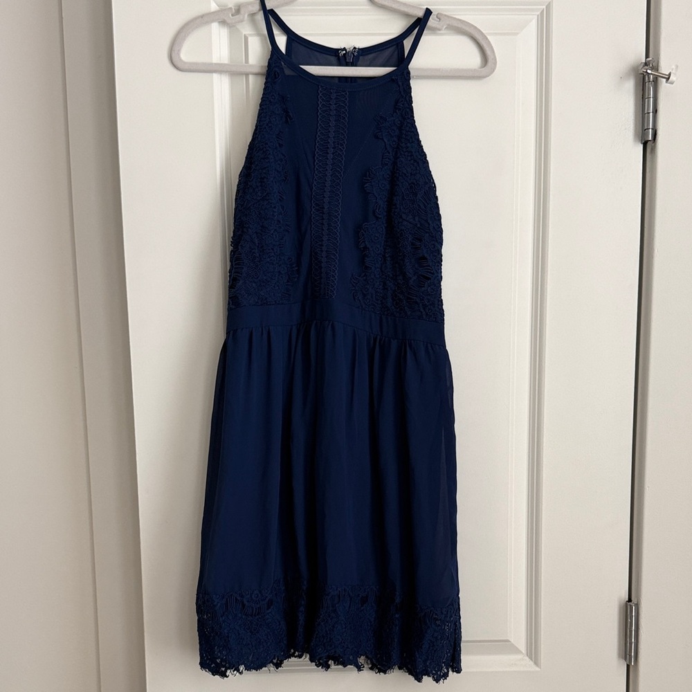 Girls' Navy Lace Halter Dress